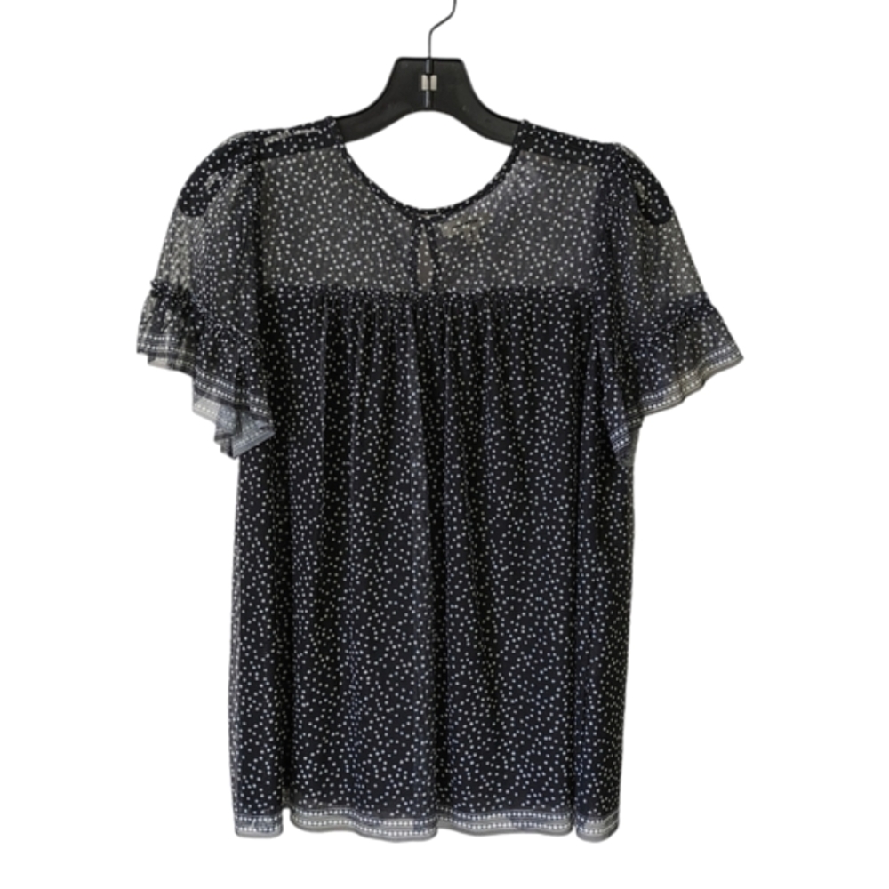 Max Studio Polka Dot Semi-Sheer Mesh Ruffle Short Sleeve Top Blouse Small
